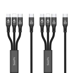 Soopii PD 3in1 80W 5V 9V 동시 초고속충전케이블 S07PD 1.2m x 2p, 블랙, 2개
