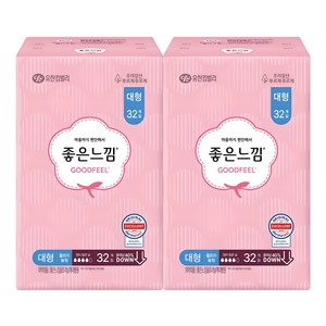좋은느낌 에어핏 쿠션 울트라 슬림 생리대 날개형, 대형, 32개입, 2개