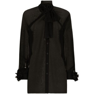 돌체앤가바나 플로럴 아플리케 시스루 셔츠, 블랙계열, Italy 48(KR 77)