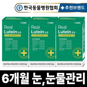펫생각 리얼루테인 반려견 강아지 눈 영양제 눈물 자국 보조제 백내장 녹내장 눈노화 예방 시력저하 120g, 60정, 눈물개선/눈건강, 3개