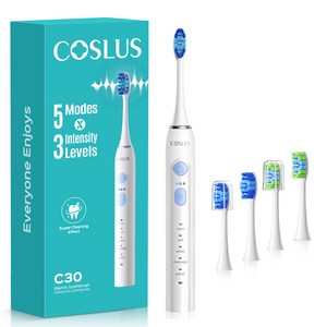 COSLUS 5 x 3 멀티모드음파 전동칫솔+ 4 개의 헤드 구강 케어 세트
