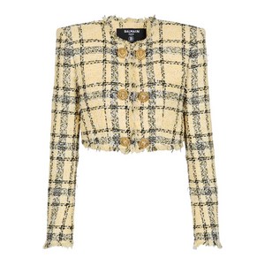 발망 트위드 버튼 다운 재킷, 옐로우계열+블랙계열, France 34(KR 55)