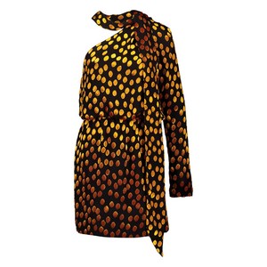 생로랑 원숄더 폴카 도트 미니 드레스, 블랙계열+골드계열, France 38(KR 66)