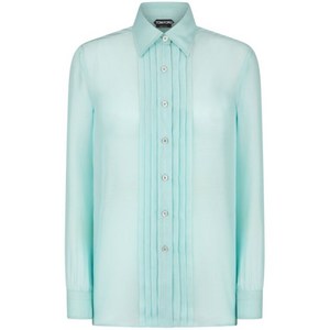 톰포드 플리세 디테일 실크 셔츠, 블루계열, Italy 42