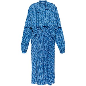 발렌시아가 케이블 니트 프린트 미디 드레스, 블루계열+화이트계열, France 34(KR 44)