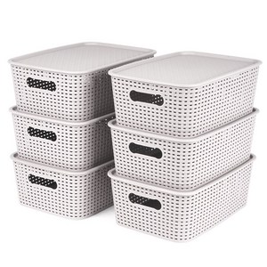 MBKO 라탄 팬트리 수납 정리함 2호 M, 화이트, 6개