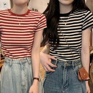 주디앤 여성 웰컴 스트라이프 단가라 반팔티 2종세트