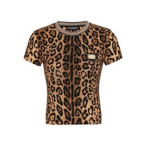 돌체앤가바나 레오파드 프린트 크루 넥 티셔츠, 브라운계열, Italy 48(KR 77)