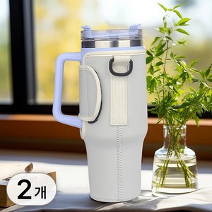 투데이리빙 1+1 텀블러 가방 파우치 887 1.18 보틀 크로스 텀블러백 보냉 물통 주머니 보냉백 스트랩 파우치백 컵홀더 운동 야외 등산, 2개, R98578A(화이트+블랙