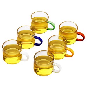 Qiaokao 컬러 손잡이 투명 유리컵 6개입