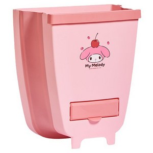 HAIPAI 캐릭터 폴딩 주방용 걸이형 쓰레기통, 체리 마이멜로디 핑..., 25x18x29cm, 1개