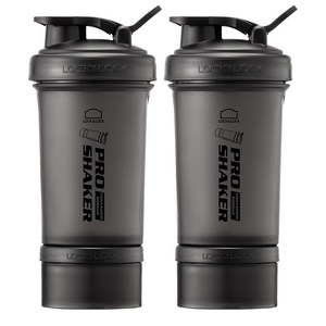 프로쉐이커 락앤락 쉐이크 보틀 600ml + 컨테이너 140ml, 매트블랙, 2개