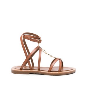 셀린느 레더 앵클 타이 플랫 샌들, IT 36(KR 230), 브라운계열