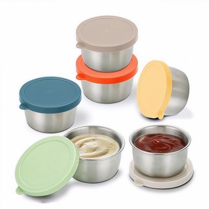 [엘리펀트] 40ml 스테인리스 미니 소스컵 - 6컬러 플라스틱 뚜껑 포함 소형 양념통 종지형 보관용기 6P 세트