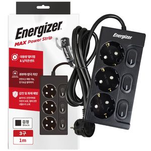 에너자이저 개별스위치 납작플러그 과부하차단 고용량 16A 멀티탭 3구