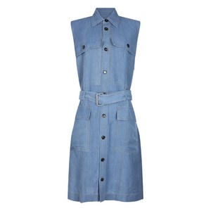 보테가 베네타 벨트 버튼 데님 미디 드레스
