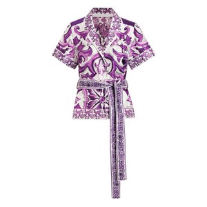 돌체앤가바나 실크 셔츠, 화이트계열+바이올렛/보라계열, Italy 40(KR 44)