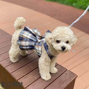 [도그러브]-테이펫 리본 체크 원피스하네스 세트/ 예쁜하네스와 귀여운원피스가 하나로, 퍼플