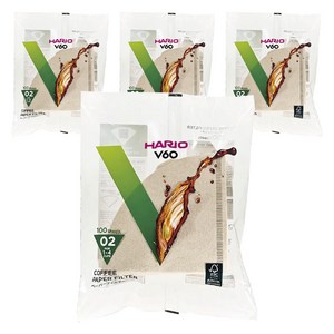 하리오 V60 커피 페이퍼 필터 02 포 1~4컵 VCF-02-100M, 100개, 4개