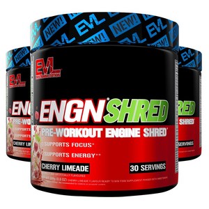 EVLUTIONNUTRITION ENGN 슈레드 프리-워크아웃 엔진 체리 라임에이드 맛, 249g, 3개