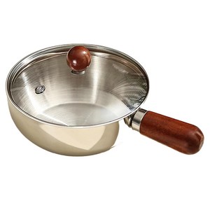 SoBuy 304 스테인리스 나무 손잡이 1인용 편수냄비 뚜껑 포함, 실버, 14cm, 1개
