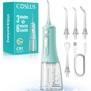 COSLUS 코슬루스 6단 수압+3종 모드 휴대용 구강세정기 IPX7 급방수+4개 노즐팁