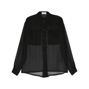 생로랑 실크 세미 시스루 셔츠, 블랙계열, France 40(KR 77)