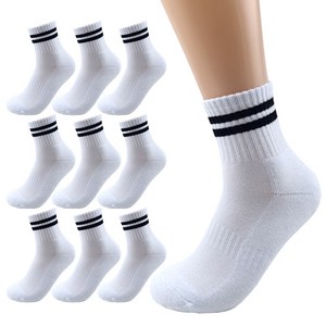 올리싹 5+5 두꺼운 남성용 국산 더블쿠션 두줄 스포츠 중목 양말, 화이트, 250~280mm, 10개