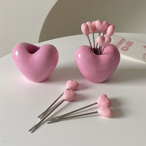 가정용 레스토랑용 카폐용 핑크 하트 디저트 과일 포크 세트