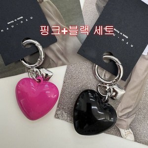 구미호 원+원 입체 컬러 하트 키링 열쇠고리, 핑크+블랙, 1개