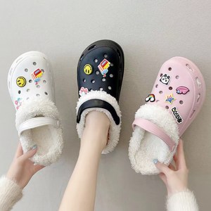 겨울 털실내화 슬리퍼 신발 털신 거실 방한 사무실, 블랙, 1개
