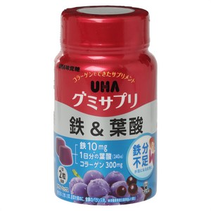 일본 UHA 미카쿠도 구미 젤리 맛있는 온가족 청소년 성장기 철분 엽산 30일분 1통, 60정, 1개