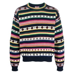 겐조 스트라이프 울 혼방 스웨터, 블루계열+옐로우계열, Standard M(KR 100)