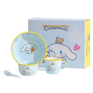 StarR 산리오 패밀리 시리즈 세라믹 한식기 4종세트, 블루, 공기+그릇+컵+숟가..., 1세트