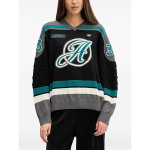 아디다스 레터 V넥 니트, 블랙계열+그레이계열, Standard XS(KR 44)