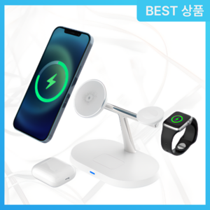 아이폰 무선 맥세이프 3in1 애플워치 갤럭시 에어팟 고속 충전기 거치대, 1개