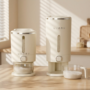 LINSHU 원터치 쌀통 밀폐 방습, 크림 화이트, 10kg, 1개