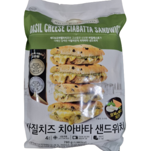 [트레이더스] M&H 바질치즈 치아바타 샌드위치 780g(4개입) 아이스박스포장, 195g, 4개