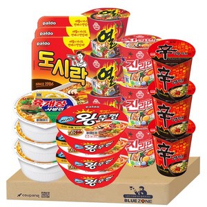블루존소컵라면 6종 18개입 세트(진라면 매운3+신라면3+육개장사발면3+미니왕뚜껑3+도시락3+열라면3), 1세트