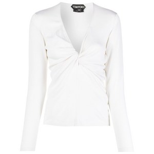 톰포드 톰 포드 플런지 넥 트위스트 디테일 니트 탑, 화이트계열, Standard L