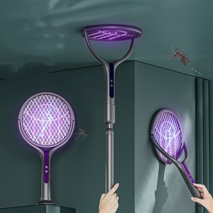 Siemzon 길이 조절 가능 90도 회전 그물망 USB 충전식 스탠드형 자동 전기 유인 모기채 실내외 사용 가능