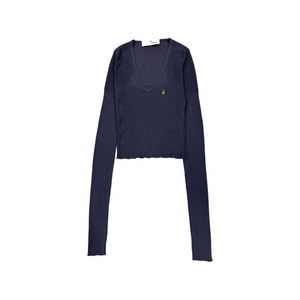 비비안웨스트우드 로고 자수 V넥 스웨터, 블루계열, Standard M(KR 66)