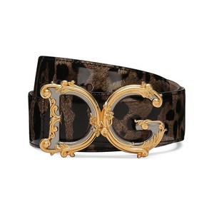 돌체앤가바나 로고 장식 레오파드 프린트 벨트, Length (cm) 70, 브라운계열+블랙계열