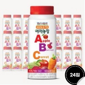 파스퇴르 100%유기농 야채농장 ABC주스190ml (냉장보관), 190ml, 24개