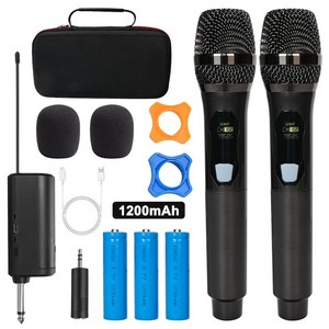 휴대용마이크 수업용 노래 마이크 충전식 무선 마이크 배터리 2000mAh UHF 듀얼 핸드헬드 수신기 포함 노래, 06 UHF08-2-1200-Bag