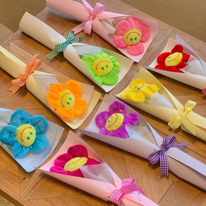 스마일꽃인형 한송이 꽃다발 포장 32cm, 블루