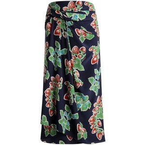 발리 스트로베리 프린트 실크 미디 스커트, 블루계열+그린계열, IT 38(KR 33)