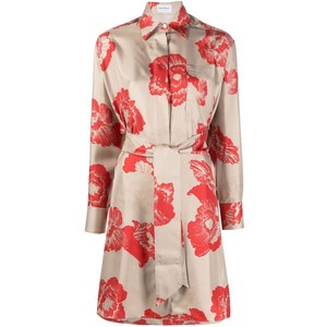 페라가모 플로럴 프린트 벨트 셔츠 드레스