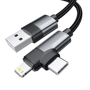 Essager A to C타입+아이폰8핀 3A PD 고속충전 케이블 2개입