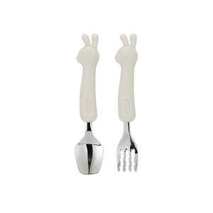 에디슨 유아 실리콘 스푼 포크 케이스 세트, 토끼크림, 스푼 + 포크 + ..., 1세트